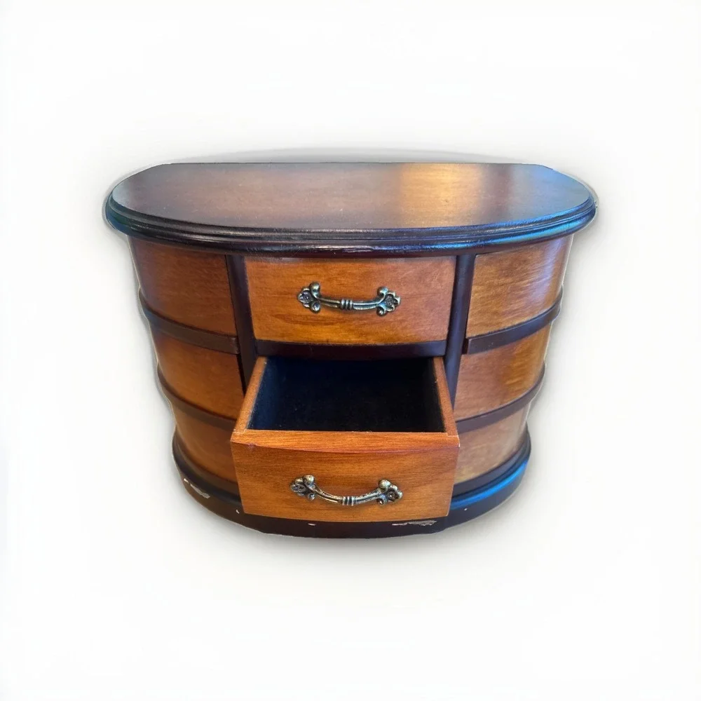 Vintage Mele & Co. Walnut‎ Wooden Jewelry Box, Rotating Swivel Drawers & Mirror